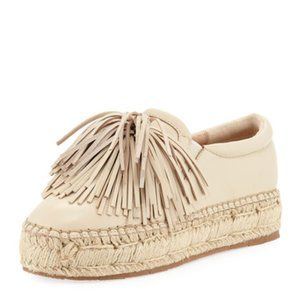 JSlides Raoul Tassle Leather Fringe Beige Slides